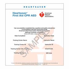 AHA Heartsaver First Aid CPR AED eCard